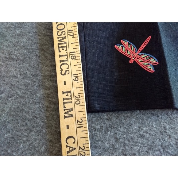 Appleseeds 100% Linen Cropped Pants Black Embroidered Dragonfly Women 6P Novelty - Picture 15 of 16